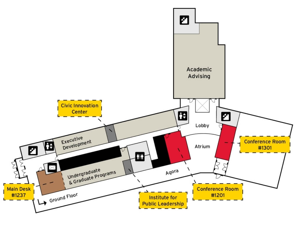 wayfinding map of first floor of Thurgood Marshall Hall