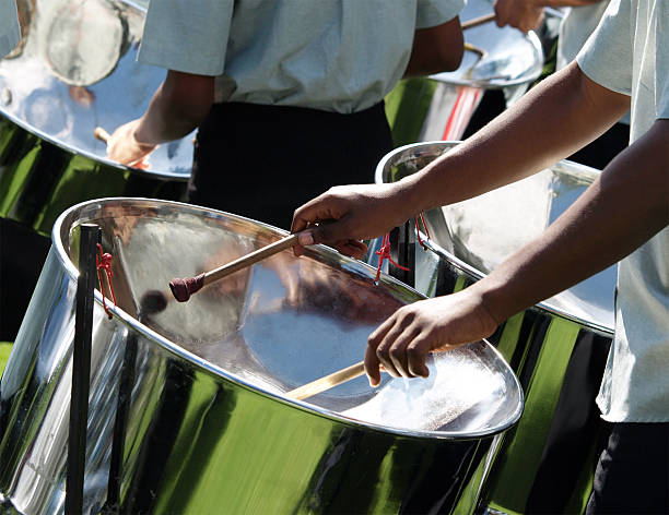 Someone's hands playing a steel drum