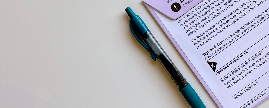 Image of a ballot and a pen