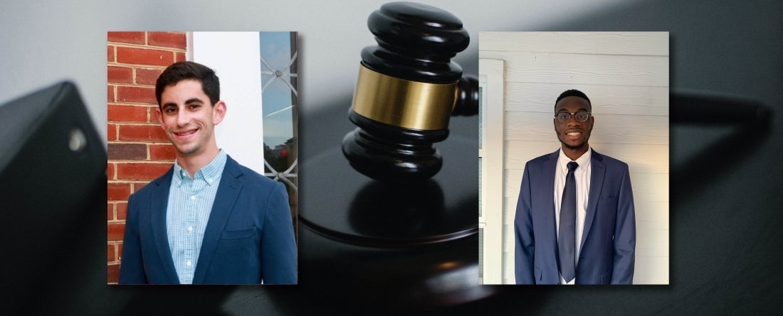 Gideon Epstein and Oluwatoni Elewa-Gidado headshots over background of gavel