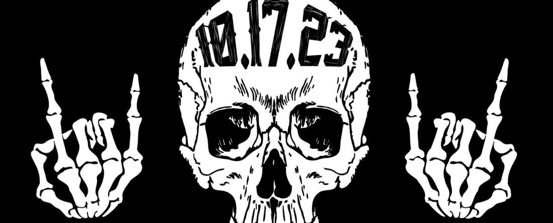 Rock and Roll Skull with event date across forehead