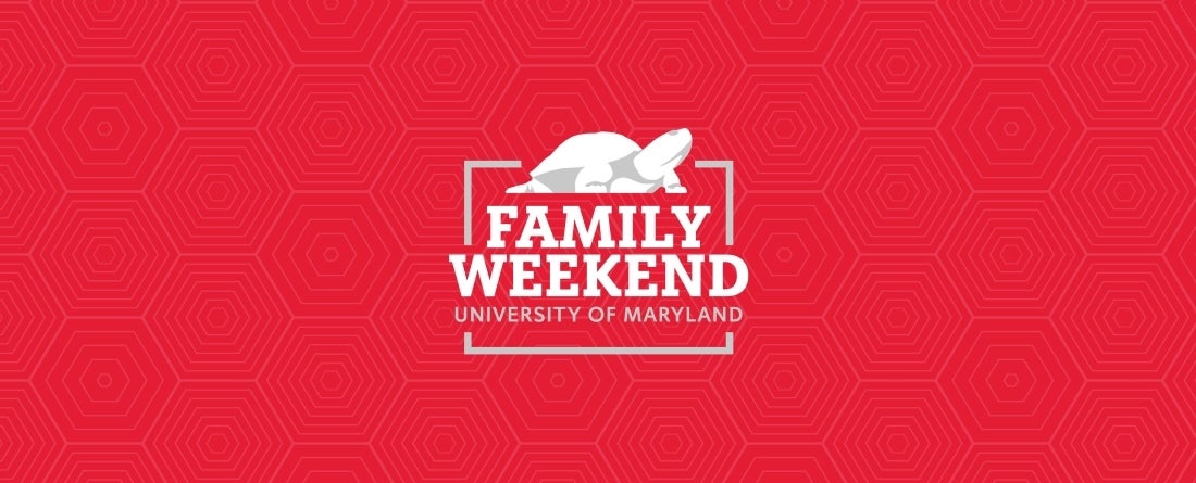a picture of the testudo statue with the words "family weekend"