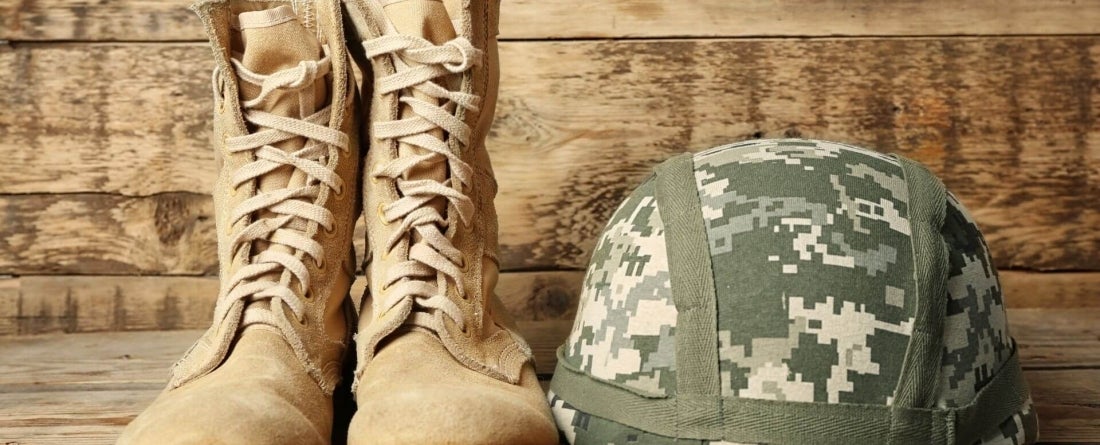 image of military boots and a helmet