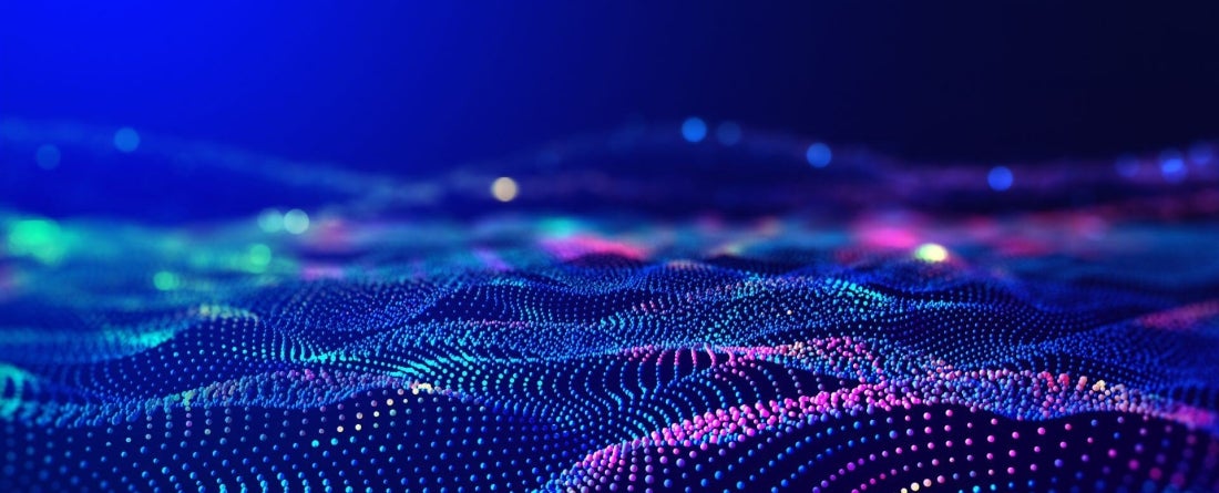 Cyber big data flow. Blockchain data fields. Network line connect stream. Concept of AI technology, digital communication, science research, 3D illustration music 